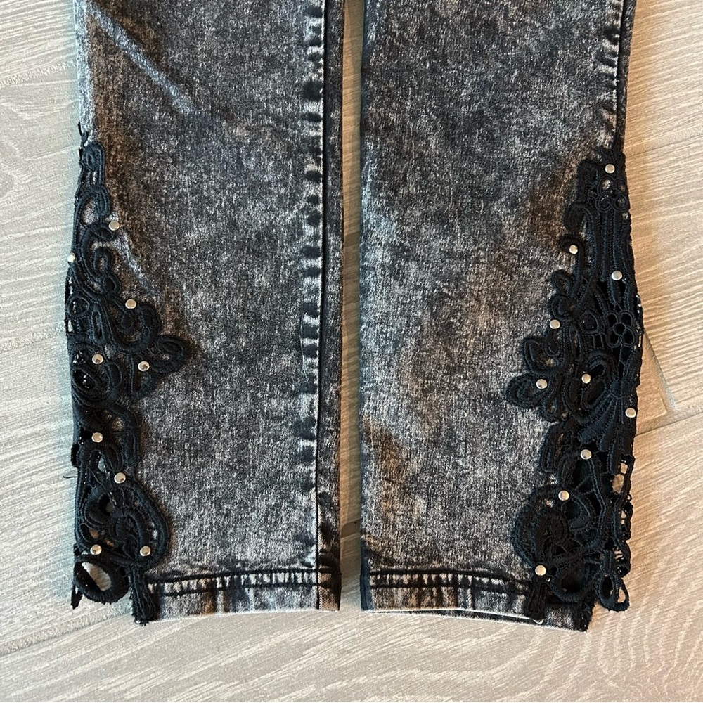 Vocal Black Jeans with Lace and Stud Detail